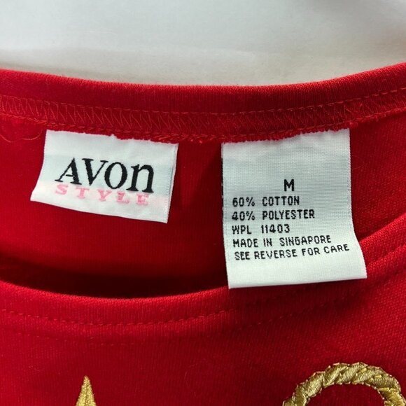 VINTAGE 80's  Red Midi Dress Gold Stars Women's Size M - Picture 2 of 7